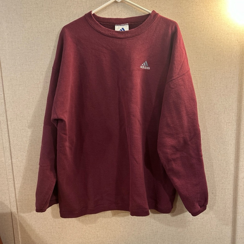 Vintage 90’s Adidas Burgundy Crew Neck Sweatshirt Casual Comfort